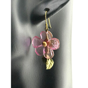 Michael Michaud Pink Impatiens Dangle Wire Earrings
